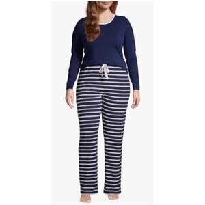 LANDS END Soft Knit Pajama Set 2 Pcs. Navy Blue White Founders Stripe Size 2X